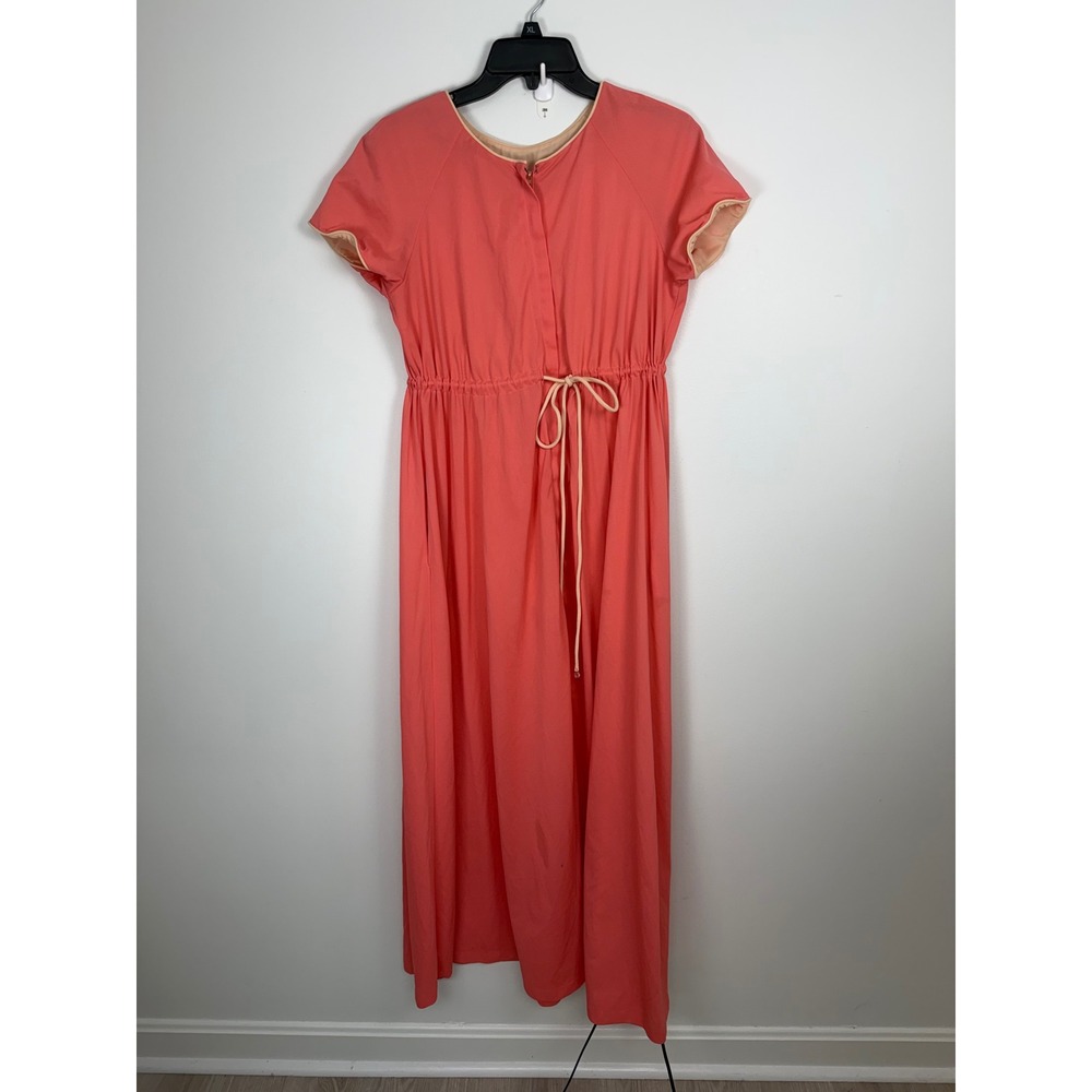 Vanity Fair Vintage Coral Pink Maxi Lounge Dress Nightgown Zip Front Small